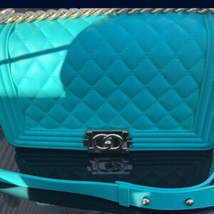 Chic Turquoise Quilted Shoulder Bag